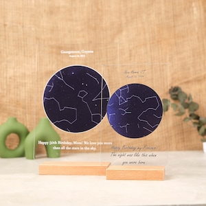 Plaque acrylique personnalisée carte des étoiles, nuit de votre naissance, étoiles dans le ciel nocturne, affiche étoiles au-dessus de la carte, cadeaux de Noël personnalisés