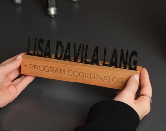 Personalized Wooden Desk Nameplate – Walnut or Black Custom Laser Cut Office Sign