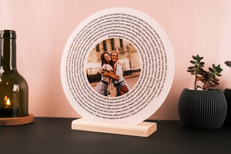 Customized Record Gift Song Lyrics Plaque, Acrylic Lyrics Circle, Personalized Photo Song Plaque Gifts, Anniversary Gift, Christmas Gift image 1