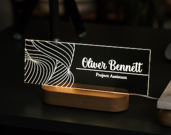 Custom LED Acrylic Name Desk Sign – Personalized Light Up Office Nameplate