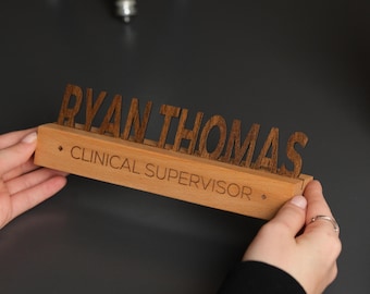 Custom Wood Name Sign – Walnut or Black Desk Decor Name Plate, Personalized Nameplate