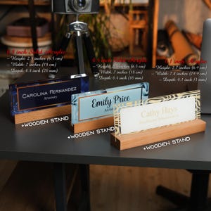 Personalized Acrylic Desk Name Plate with Wood Base - Modern Office Decor image 17