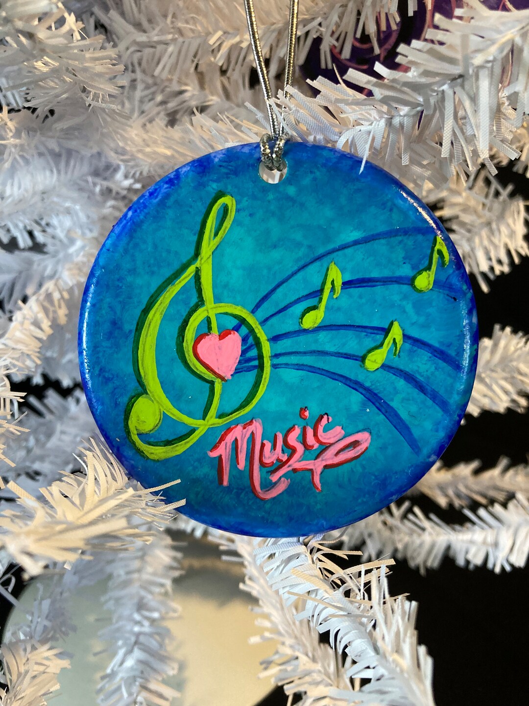 Music Notes Hand Painted Ornament, Personalized Blue Music Ornament