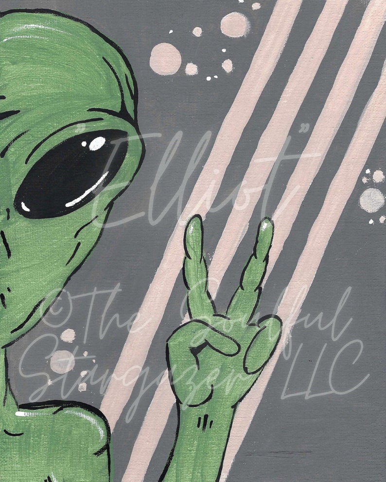Elliot | Alien Peace Sign Art Print | Instant Download - Etsy