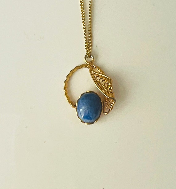 12K Gold Necklace - Lapis Lazuli Blue Gem Gold Pen