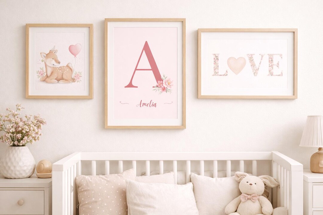 Floral Initial Nursery Art, Pink Flower Letter, Personalized Name Print ...