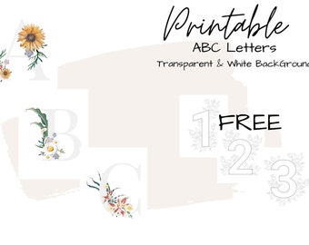 ABC Letters, Transparant ABC, Alfabetpatroon, Schattige letterset, Floral alfabet clipart, Bruiloftsbrieven, Instant download, Gratis cadeau
