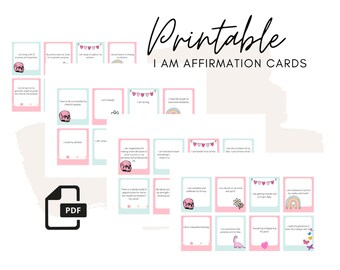 Bevestigingskaarten | Vision Board-kaarten | Visiebord afdrukbaar | Bevestiging afdrukbaar | Digitaal | Direct | Ik ben | Positieve bevestiging |