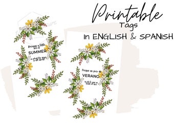 Zomer leraar waardering cadeau tag, dank u tag, afdrukbare scholen uit eindejaars gunst tag direct downloaden, Engelse tag, Spaanse tag