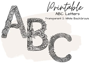 ABC Letters, Transparant ABC, Alfabetpatroon, Leuke letterset, Floral alfabet clipart, Bruiloftsbrieven, Instant download, Mandala ABC
