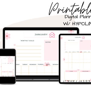 Undated Digital Planner | Horizontal | Goodnotes | Notability  | Hyperlinked | iPad | Tablet | Monthly Calendar | Pink | 2023 Journal | PDF