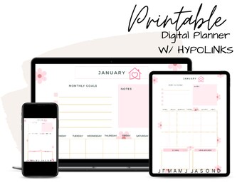 Ongedateerde digitale planner | Horizontaal | Goede noten | Opmerkelijkheid | Hyperlink | iPad | Tablet | Maandkalender | Roze | Journaal 2023 | Pdf