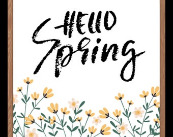 Hallo lente | Bloemen voor de lente | Lenteteken | Afdrukbaar lenteteken | Decoratie-ideeën voor de lente | Lente 2022 | Digitaal downloaden