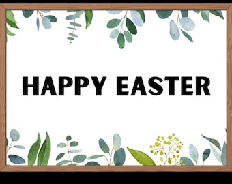 Vrolijk Pasen | Paasteken | Ingelijst groen | Paasblaadjes | Pasen 2022 | Mooi paasbord | Groen Vrolijk Pasen