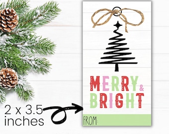 ETIQUETAS DE REGALO DE NAVIDAD - Merry & Bright / Etiqueta de regalo imprimible para la temporada navideña / Etiqueta para maestros / Etiqueta para estudiantes / Etiqueta para el personal / Etiqueta navideña escolar