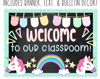 BULLETIN BOARD KIT- Welcome to our Classroom | Magical Theme | Classroom Décor | Bulletin Board | Unicorn Class Décor | Instant Download