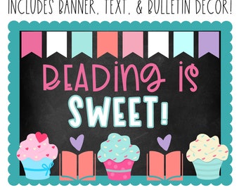 BULLETIN BOARD KIT- Reading is Sweet| Reading Cupcakes Theme | Classroom Décor | Bulletin Board | Reading Class Décor | Instant Download