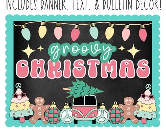 BULLETIN BOARD KIT- Retro Groovy Christmas  | Christmas Holiday | Class Décor | Bulletin Board Display | Instant Download | Retro Holiday