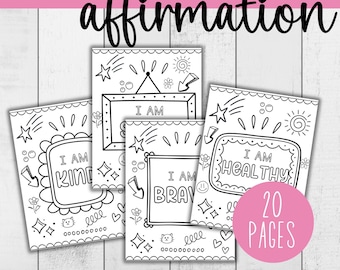 Coloring Pages Kit - Affirmation | 20 Printable Self Care Coloring Pages for Kids | Instant Download | Kids Coloring Pages | Growth Mindset