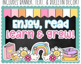 BULLETIN BOARD KIT- Enjoy Read Learn Grow | Library Decor | Reading Theme | Classroom Décor | Library Bulletin Board | Instant Download