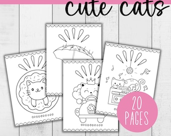 Coloring Pages Kit - Cute Cats | 22 Printable Cat Coloring Pages for Kids | Instant Download | Easy Kids Coloring Pages | Kid Fun Activity