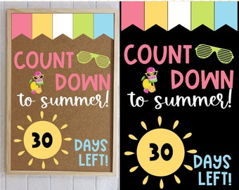 KLASSE DECORKIT: aftellen naar de zomer | Einde van school | Klasdeur | Prikbord | Decor zomerklas | Direct downloaden | Afdrukbaar