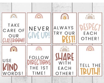 KLASSIEKE DECOR: regels en verwachtingen klaslokaal | BOHO-regenboogthema | Klasbeheer | Verwachting in de klas | Hulpbronnen voor docenten