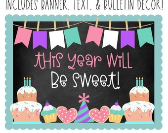 BULLETIN BOARD KIT- Year Will Be Sweet | Happy New Year | Classroom Décor | Bulletin Board Display | Instant Download | New Year Display