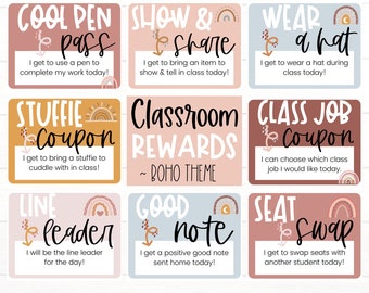 CLASSROOM MANAGEMENT | Classroom Reward Coupons | BOHO Rainbow Theme | Student Reward Cards | Student Coupons | Positive Good Behavior