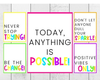 CLASSROOM DECOR | Growth Mindset Motivational Posters | NEONS Theme | Classroom Posters | Character Education | Bulletin Board