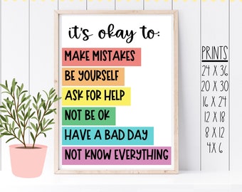Classroom Poster | It's Okay to | Positive Affirmations | Class Décor | Education | Growth Mindset | Motivational Poster | Therapy