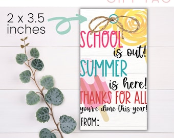 TEACHER GIFT TAGS - School&#39;s Out, Summer is Here, Thank You | Teacher Tag | Printable Gift Tag | Teacher Appreciation | Staff Gift