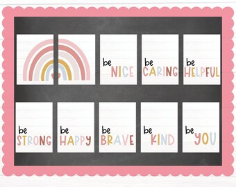 BULLETIN BOARD KITS - Neutral Boho Be Posters | Classroom Décor | Kindness | Growth Mindset Classroom Decor | Bulletin Board Ideas