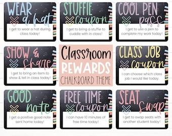 CLASSROOM MANAGEMENT | Classroom Reward Coupons | Chalkboard Theme | Student Reward Cards | Student Coupons | Positive Good Behavior