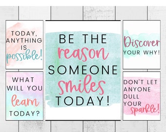 CLASSROOM DECOR | Growth Mindset Motivational Posters | WATERCOLOR Theme | Classroom Posters | Character Education | Bulletin Board Idea