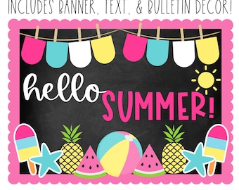 BULLETIN BOARD KIT - Hello Summer | End of School Year | June Décor | Classroom Display | Classroom Summer Décor | Classroom Décor