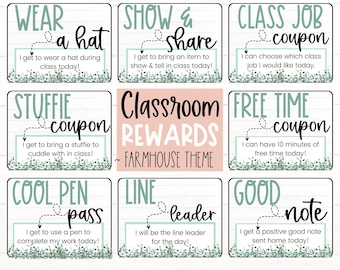 CLASSROOM MANAGEMENT | Classroom Reward Coupons | FARMHOUSE Theme | Student Reward Cards | Student Coupons | Positive Good Behavior