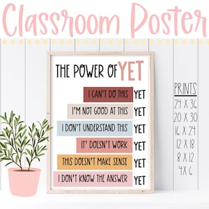 Classroom Poster | Power of Yet | Positive Affirmations | Class Décor | Education | Growth Mindset | Motivational Poster | Therapy