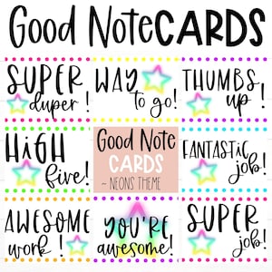 KLASLOKAALBEHEER | Waarderingskaarten voor studenten | Good Work-notities | THEMA Neon | Motiverende kaarten | Positief leren