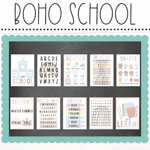 BULLETIN BOARD KITS - Boho Back to School Classroom Posters | Boho Classroom Décor | Educational | Bulletin Board Ideas | Digital Download
