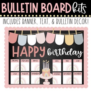 BULLETIN BOARD KIT- Happy Birthday Display | Positive Classroom Community | Class Décor Ideas | Boho Rainbow | Instant Download
