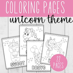 Coloring Pages Kit - Unicorn Themed | 22 Printable Unicorn Coloring Pages for Kids | Instant Download | Kids Coloring Activity | Unicorns
