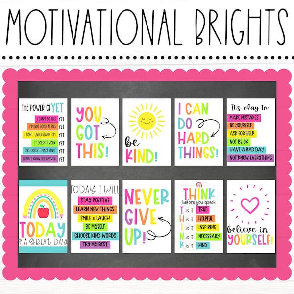 BULLETIN BOARD KITS - Motivational Brights Posters | Classroom Décor | Positive Classroom Community | Motivational Therapy | Growth Mindset