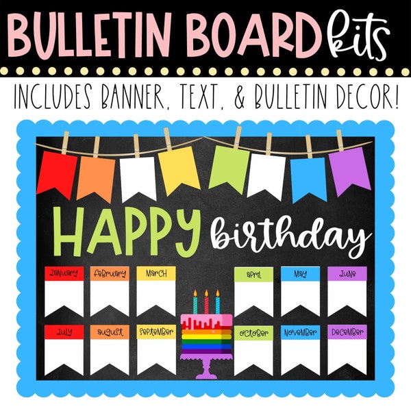 BULLETIN BOARD KIT- Happy Birthday Display | Positive Classroom Community | Class Décor Ideas | Bright Rainbow | Instant Download