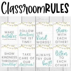 CLASSROOM DECOR - Classroom Rules & Expectations | FARMHOUSE Lights Theme | Classroom Management | Classroom Expectation | Teacher Resources