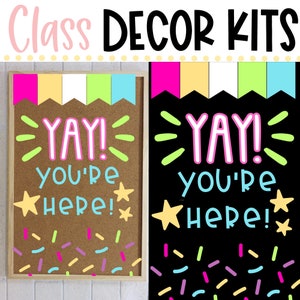 KIT DE DECORACIÓN DE CLASES - ¡Sí, estás aquí! / Regreso a clases / Puerta del aula / Tablón de anuncios / Decoración del primer día de clases / Descarga instantánea