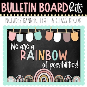 KIT DE TABLÓN DE ANUNCIOS - Arcoíris de posibilidades / Regreso a clases / Decoración del aula / Tablón de anuncios / Decoración para el primer día de clase / Descarga instantánea