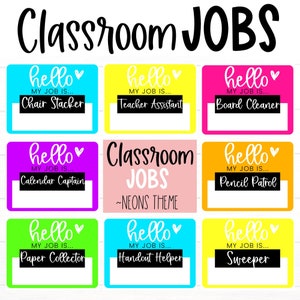 CLASSROOM MANAGEMENT - Classroom Student Jobs | Neons Theme | Class Jobs | Teacher Management | Class Decor | Positive Learning