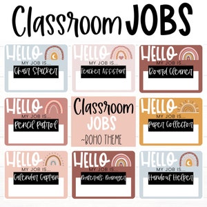 CLASSROOM MANAGEMENT - Classroom Student Jobs | BOHO Rainbow Theme | Class Jobs | Teacher Management | Class Decor | Positive Learning