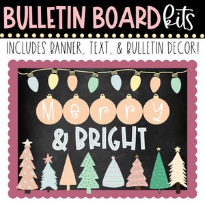 BULLETIN BOARD KIT - Merry & Bright | Christmas Holiday | Classroom Décor | Bulletin Board Display | Instant Download | Christmas Display